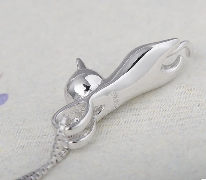 S.Leaf Sterling Silver Cat Necklace - Kitten Jewelry for Women, Cat Mom Gifts