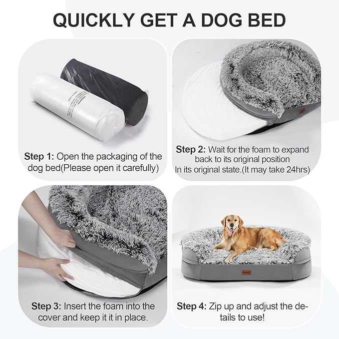 3.7 inch Thickened Orthopedic Dog Beds for Medium Dogs, Supportive Dog Sofa Bed with 28D Egg-Crate Foam, Removable Washable Plush Cover, Waterproof Lining, Half-Round Design for Puppy,Senior Dog