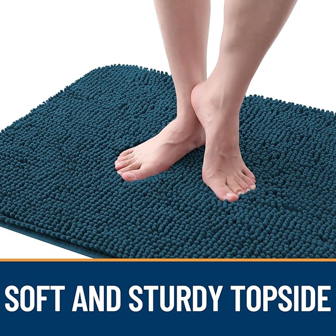 OLANLY Dog Door Mat for Muddy Paws 40x24, Absorbs Moisture and Dirt, Absorbent Non-Slip Washable Doormat, Quick Dry Chenille Mud Mat, Entry Indoor Entryway Carpet for Inside Floor, Atlantic Blue
