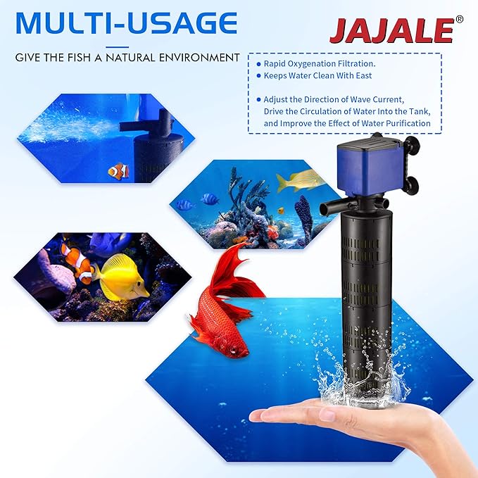Water Pump 660 GPH 3-in-1 Submersible Internal Filter Aquarium Powerhead Water Pump Ultra Quiet for Aquarium,Fish Tank-2 Pack