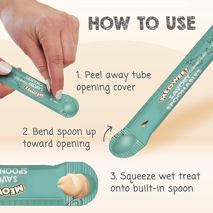 Savory Spoonables with Real Duck, Beef & Rabbit, 4 Count Tube, Triple Flavor Squeezable Lickable Wet Treats for Cats with Built-in Spoon for Less Mess