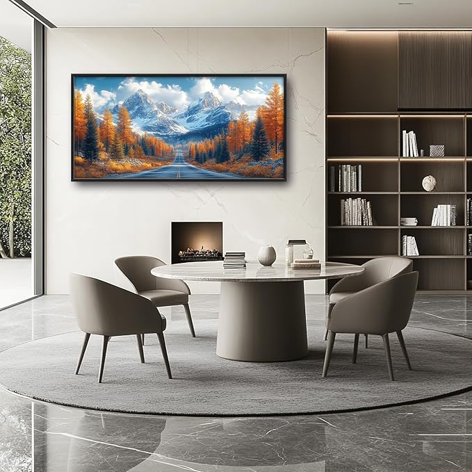 Large Forest Mountain Landscape Wall Art for Living Room, Nature Highway Road Scenery Canvas Oversized Wall Decor, Autumn Framed Pictures Painting Print Artwork for Bedroom Office 60"L x 30"W
