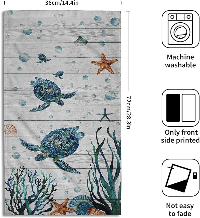 Sea Turtle Hand Towels Set of 2 Tropical Ocean Guest Bath Towel Soft Fingertip Kitchen Dish Towel Gym Spa Home Bathroom Decorations