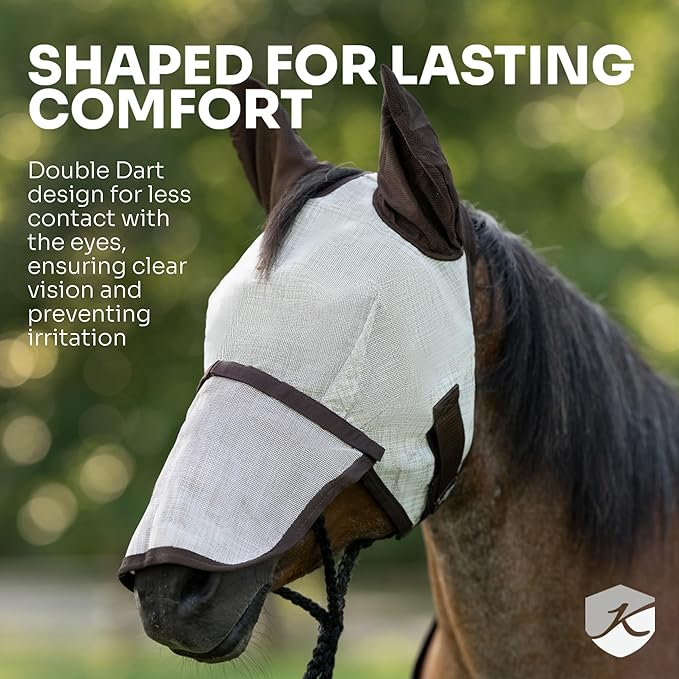 Kensington UV Horse Fly Mask with Web Trim - Protective Mask with Dual Ear Opening & Forelock Freedom - XLarge, Desert Sand