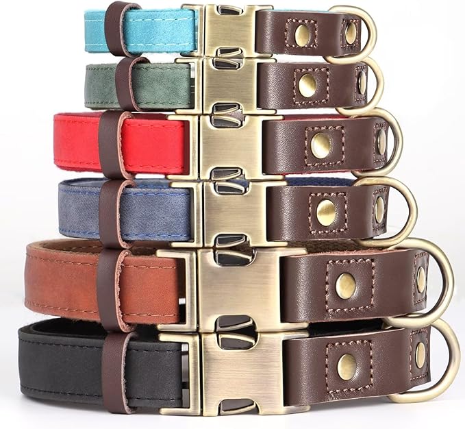 Didog Soft PU Leather Dog Collars for Medium Dogs,Classic Adjustable Dog Collars with Quick Release Metal Buckle,Easy Clean and Comfortable with Nylon Lining,Red,M Neck 13-19"