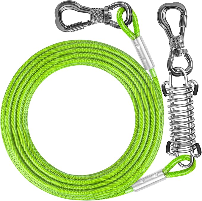Tresbro 50 FT Dog Tie Out Cable with Spring, Shock Absorbing Tether Chains for Outside Aavilable in 10/15/20/25/30/40/50/70/100/120 FT, Heavy Duty Leads for Yard for Medium & Large Dogs Up to 500 LBS