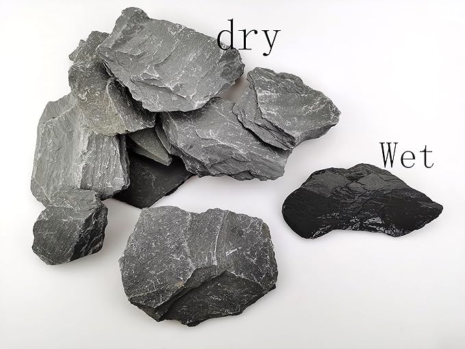 Voulosimi Natural Slate Rocks PH Neutral Stone Perfect Rocks for Aquariums, Landscaping Model,Tank Decoration,Amphibian Enclosures (3.5 LB, 3-5 inch)
