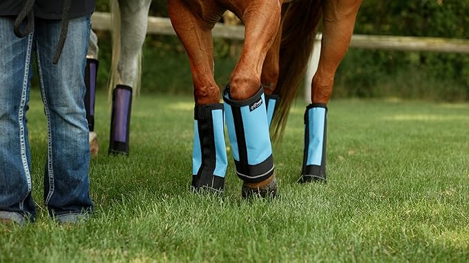 Warrior Fly Boots for Donkeys, Ponys, or Yearlings - Breathable Mesh Horse Boots for Fly Protection & Leg Comfort - Set of 4 (Mighty Warrior, Neon Orange)