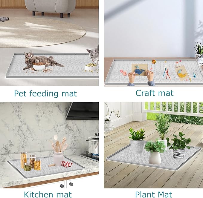 Cat Litter Mat for Litter Box, Silicone Large Cat Litter Trapping Mat - 34x22 in, Waterproof & Non-Slip, Durable & Easy Clean, Light Gray