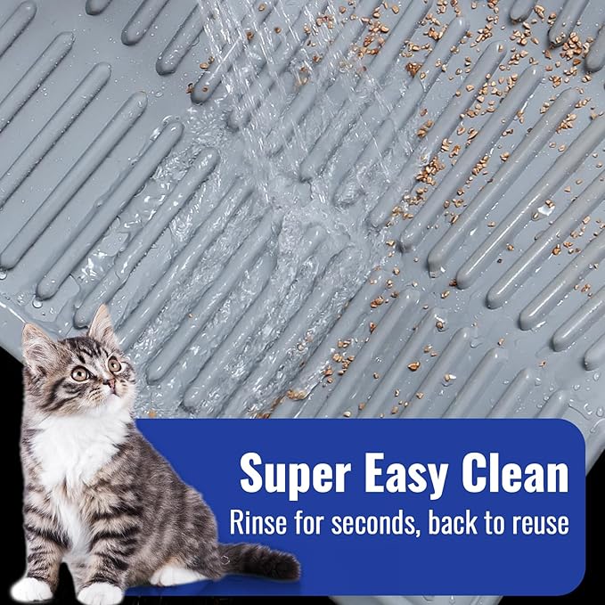 Rubber Cat Litter Mat: Waterproof Kitty Litter Trapping Mat - Easy Clean Cat Litter Catcher Mat (24" x 15")