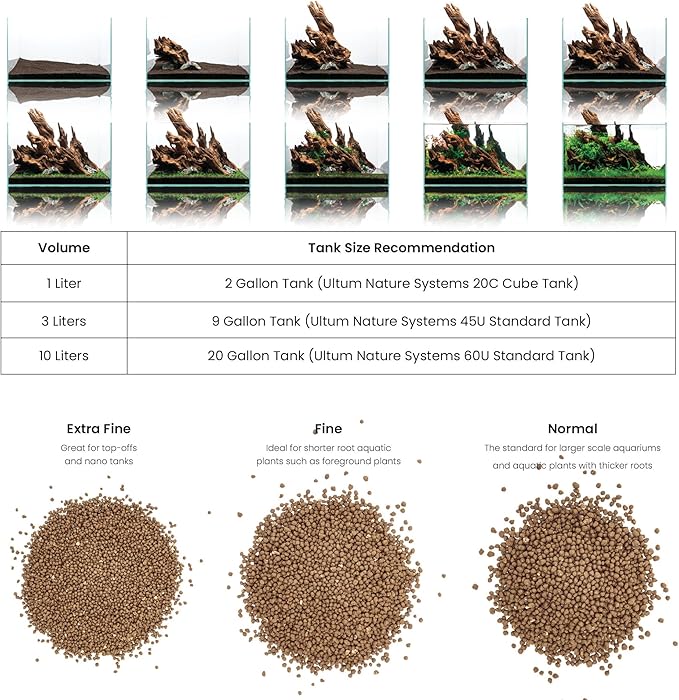 Ultum Nature Systems Controsoil - Freshwater Aqua Soil Substrate for Fish, Shrimp, Live Plant Propagation and Aquascaping - 6.8pH Low Ammonia, Volcanic Ash - Brown, Fine (1 Liter | 2LB)