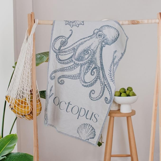 sea me at home Jacquard Sea Life Kitchen Towels, 4-Pack, 100% Cotton, Medium (19.5" x 27"), Sea Life Color