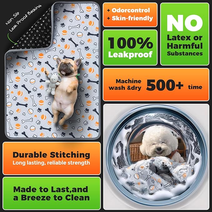 Hompet Washable Pee Pads for Dogs, 40"x26", 2-Pack Thick Heavy Absorbency Reusable Pee Pads Prevent Leakage Non-Slip, Pet Training Pads for Puppy Playpen, Crate, Potty, Floor, Bed, Sofa