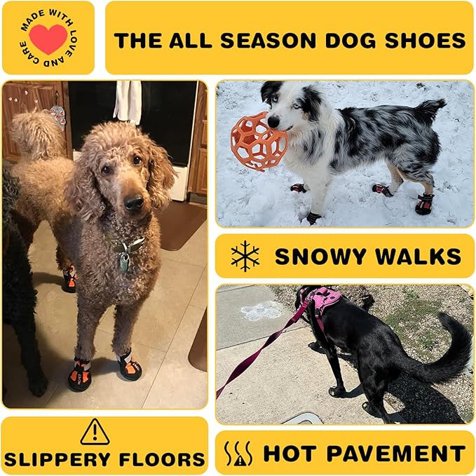 Hcpet Dog Shoes, Dog Boots for Large Dogs, Waterproof Dog Booties Paw Protector for Summer Hot Pavement, Winter Snowy Day, Outdoor Walking, Indoor Hardfloors Anti Slip Sole Pink Size 8