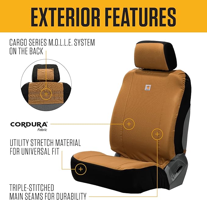 Carhartt Universal Nylon Duck Canvas Fitted Bucket Seat Cover, Durable Seat Protection with Rain Defender, Single, Gravel