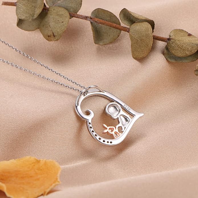 S925 Sterling Silver Horse Bunny Cat Dog Heart Pendant Necklace Cute Animal Jewelry Gifts for Women Adults Teens