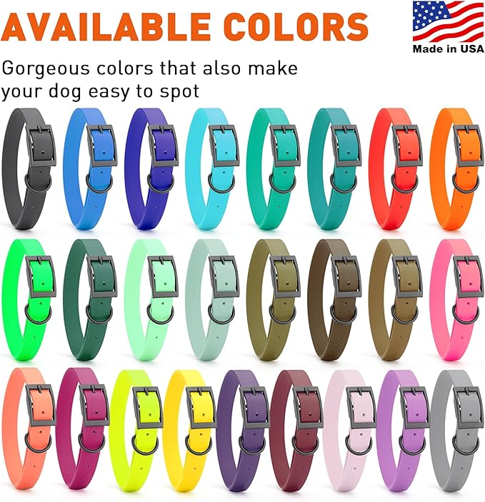 Dogline Biothane Waterproof Dog Collar Strong Coated Nylon Webbing with Black Hardware Odor- Proof for Easy Care Easy to Clean High Performance Fits Small Medium or Large Dogs, Tropical Green
