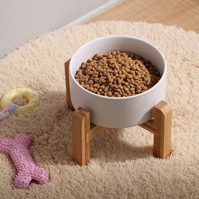 Petygooing White Elevated/Raised Ceramic Dog Bowl for Small Breeds, Dog Food Water Dish with Stand,Pet Feeding Bowl with Anti Slip Rubber for Cats and Small Dogs Puppy 13.5 OZ (5.1In / 1.7 Cups)