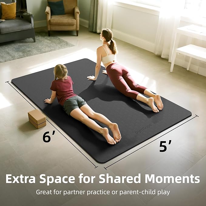 Extra Large Yoga Mat - 72"x35", 72"x48", 78"x57" - Wide TPE Exercise Mat for Home, Stretching, Couples & Family Workouts - 6-12mm Thick, Non-Slip & Waterproof - with Carry Bag and Straps