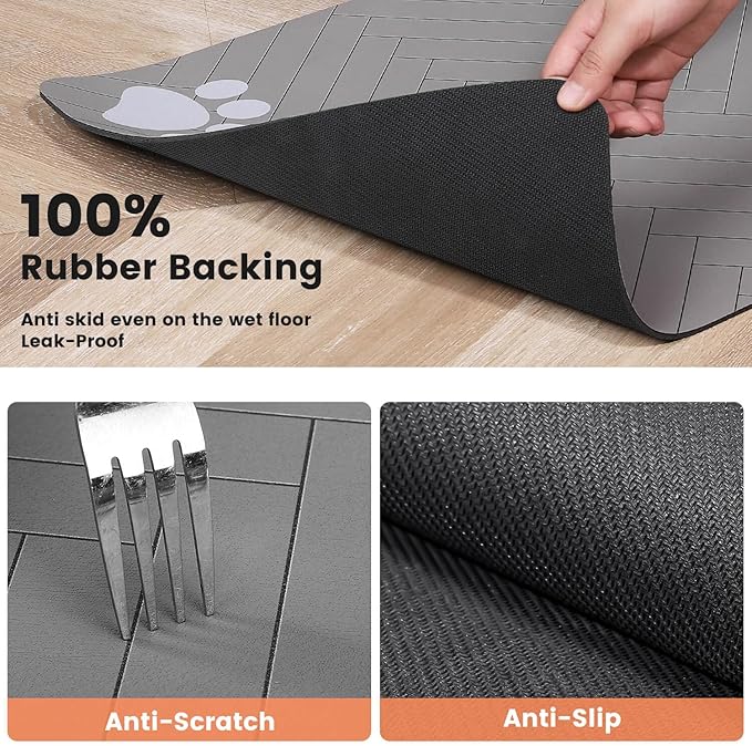 Pet Feeding Mat-Absorbent Pet Placemat for Food and Water Bowl, with Waterproof Rubber Backing, Quick Dry Water Dispenser Mat for Dog and Cat (16"x24", Striped Light Gray)