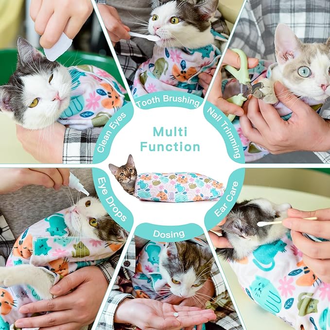 27.6" Cat Grooming Wrap, Cat Wrap for Cutting Nails, Self-Adherent Fabric Wrap for Cats, Cat Burrito Wrap Anti-Scratch, Anti-Escape, Multifunctional Swaddle Wrap Pet Tool (Panda, X Large)