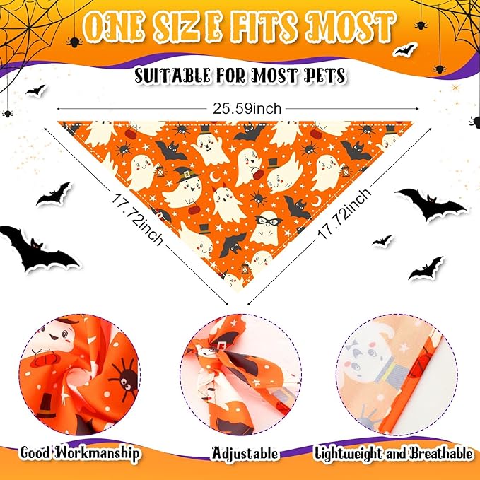 Amylove 120 Pcs Halloween Dog Bandanas Bulk Holiday Triangle Dog Pack Puppy Kerchief Bandana Adjustable Pet Scarf for Pet Cat Costume Accessories Decor(Skeleton)