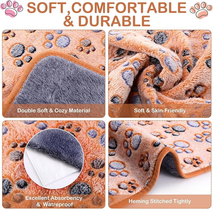 Reginary 4 Pcs Waterproof Guinea Pig Blankets Washable Small Animal Fleece Bedding Absorbent Guinea Pig Cage Liners Reusable Pet Pee Pad Sleep Mat for Hamster Ferret(Paw Print,12 x 12 Inch)