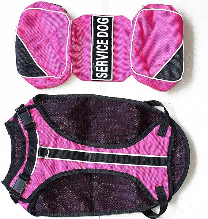 Serijoars Dog Vest Harnesses with Saddlebag Backpack for Camping & Travel - Reflective Hound Hiking Backpack Saddle Bag - Lightweight Vest Harness for Medium & Large Dogs (Hot Pink, M)