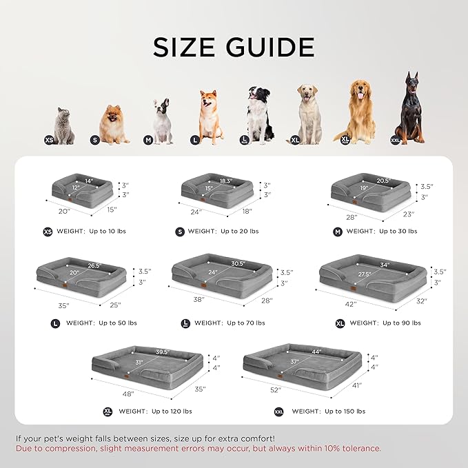 Bedsure Orthopedic Dog Beds for Extra Small Dogs- Washable Dog Cat Bed Waterproof, Comfort Pet Couch Sofa with Washable Removable Cover, Pets Bed with Nonskid Bottom, Grey, 20"