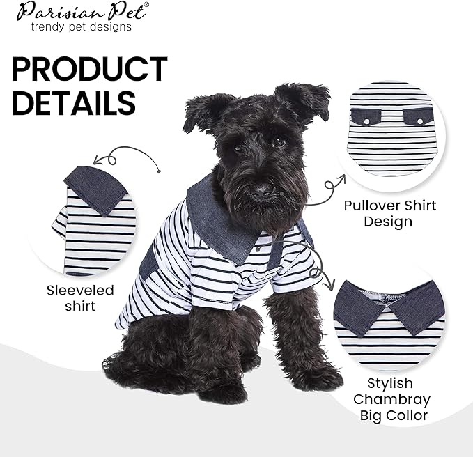 Parisian Pet Preppy Boy Polo Dog Shirt – Puppy Outfits – 100% Cotton Doggie Clothes – Cute Machine Washable Puppy Apparel - Dog Shirts for Small Dogs S
