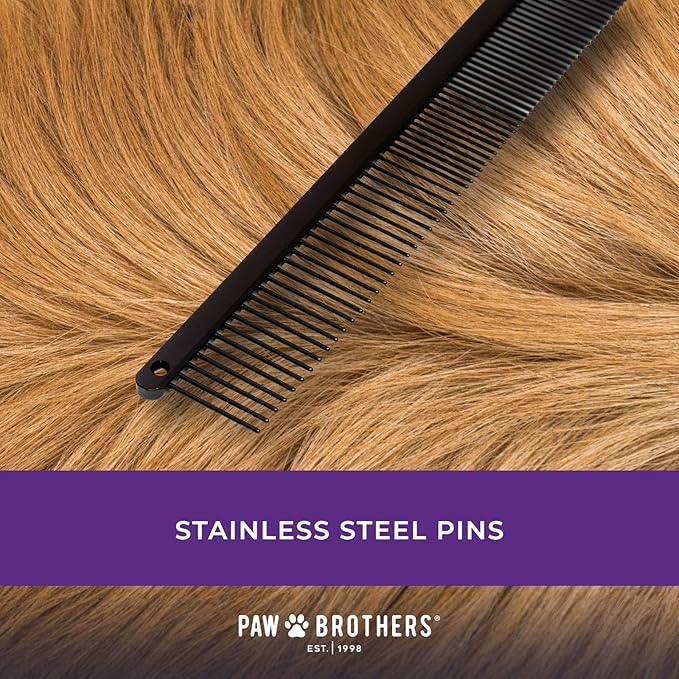 Ryan's Pet Supplies Paw Brothers Greyhound Style Comb for Dogs, Professional Grade Grooming Tool, Remove Knots and Tangles, True Teflon, Fine/Coarse, Ergonomic Handle, 7.5in