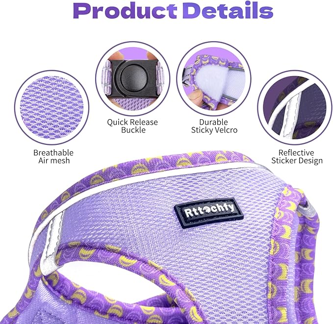 Rttochfy Cat Harness and Leash Set, Escape Proof Kitten Harness, Soft and Breathable Vest with Reflective Strip, Easy to Wear for Cats Walking and Traveling (Pink, XXS)