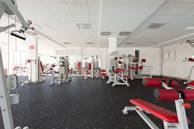 Playsafer Genaflex Rubber Gym Floor Mat, Heavy Duty Commercial Protective Gym Flooring Roll - 8mm Thick (10% Red, 4' X 4')