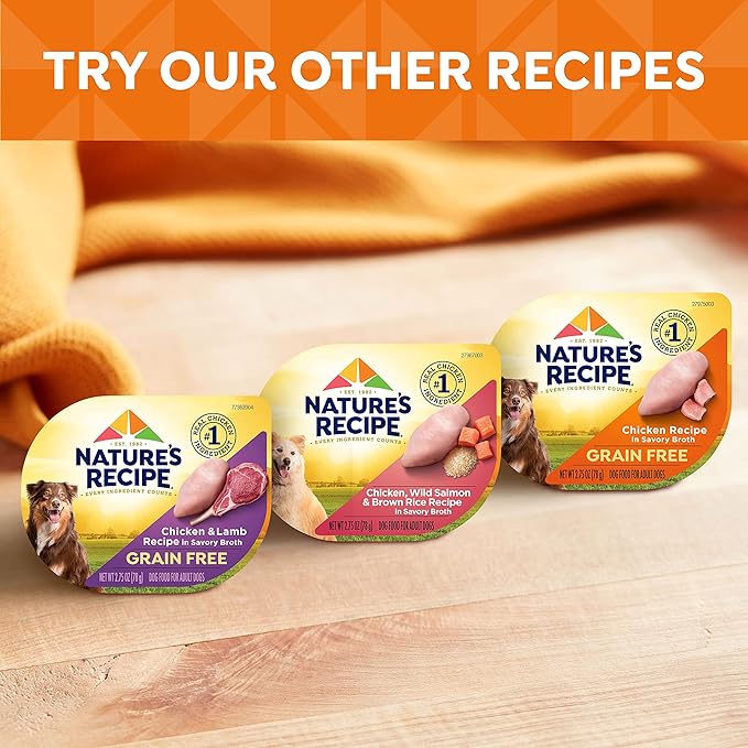 Nature's Recipe Nature’s Recipe 2.75 Ounce Grain Free Chicken & Beef, Chicken & Turkey, Chicken & Lamb Wet Dog Food Variety Pack, 12 Pack, 2 Count Case