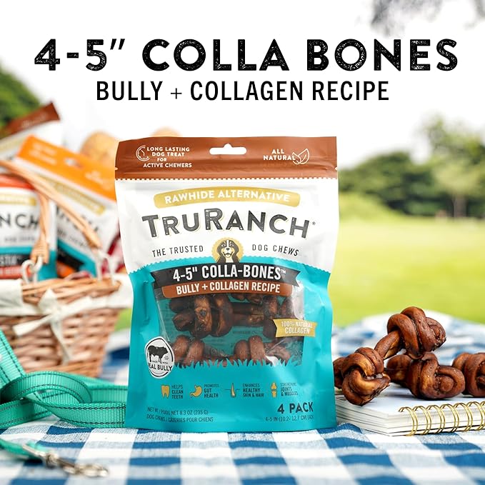 4-5" Collagen Bones, Bully - Collagen Dog Bones - Long Lasting Healthy Joint Support - Rawhide Alternative - Skin & Coat Health, Value Pack, 15 Bags, 60 Count
