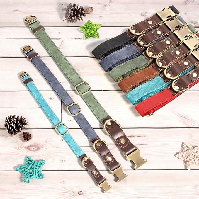 Didog Soft PU Leather Dog Collar for Large Dogs,Classic Adjustable Dog Collars with Quick Release Metal Buckle,Easy Clean and Comfortable with Nylon Lining,Light Blue,L Neck 15-23"