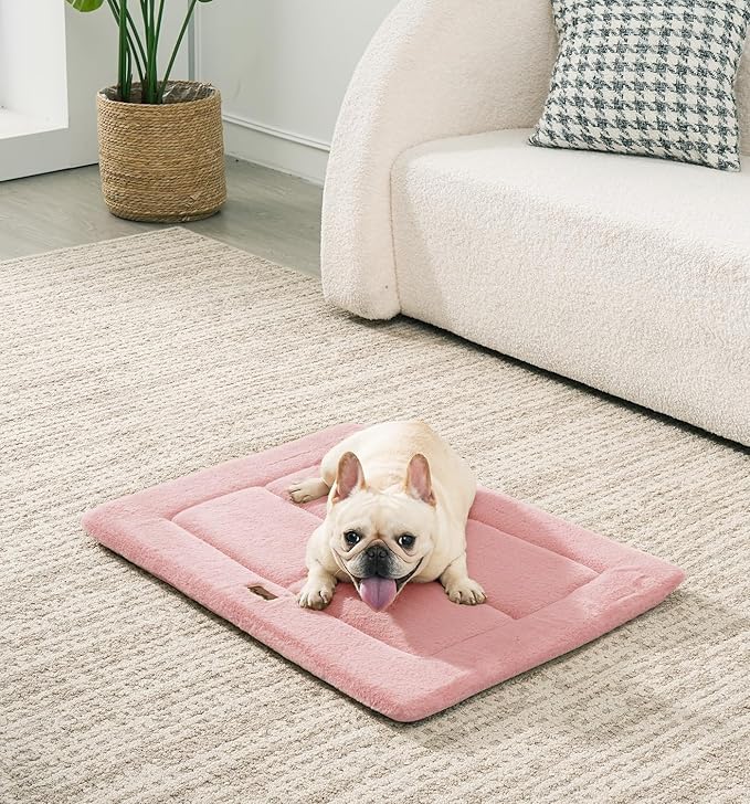MADE 4 PETS Dog Crate Pad Bed for Medium Dogs, Washable & Reversible, Anti-Slip Kennel Mat for Cozy Sleeping, Soft Fluffy Dog Bed for Indoor & Outdoor Use, 29"x21", Pink