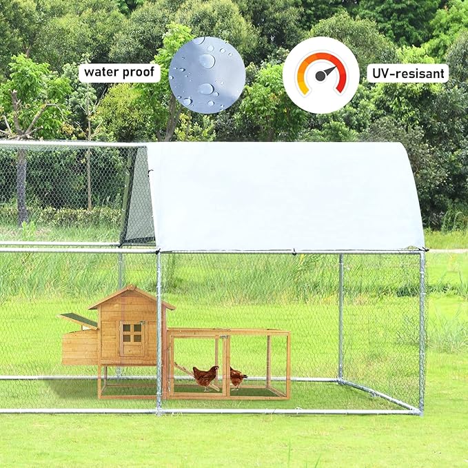 1.26’’ Large Metal Chicken Coop Walk in, Chicken Pen for Chickens, Outdoor Chicken Runs Coops Dog Kennel, Flat Roofed Chicken Runs for Yard with Anti-Ultraviolet Cover (9.2’L x6.2’W x6.4’H)