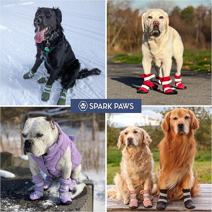 Spark Paws Dog Shoes, Waterproof Dog Boots for Medium to Large Dogs, Non Slip, Breathable Dog Booties and Paw Protectors - 4PCS Doggie Hiking Boots with Reflective Straps, Green Camo, Size 8
