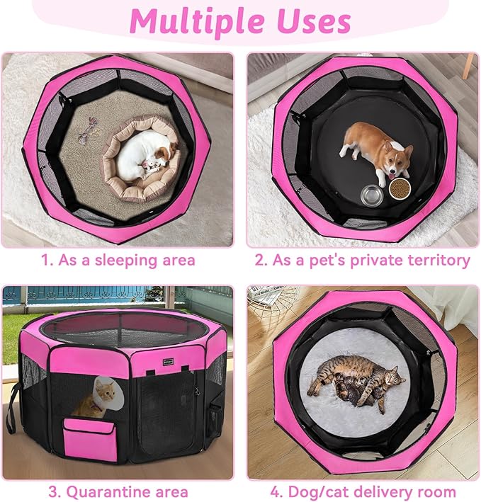 PETSFIT 45.5" Dog Playpen Indoor/Outdoor-Jump-Proof 28.5" Height with Removable Waterproof Mat & Zippered Roof | RV, Camping, Travel Dog Pen | Whelping & Cat Observation Space(45.5"L x 45.5"W x 28.5H)