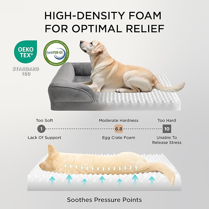 Bedsure XXL Orthopedic Dog Bed for Extra Large Dogs - Washable Giant Dog Cat Bed Waterproof, Comfort Dogs Couch Sofa with Washable Removable Cover, Pet Bed with Nonskid Bottom, Grey, 52"