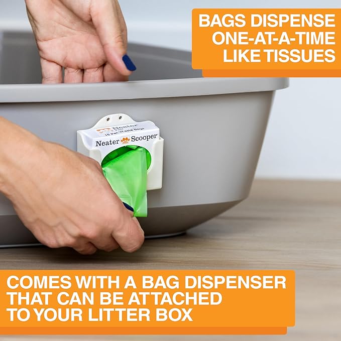 Neater Pet Brands Neater Scooper Standard Cat Litter Scoop, 60 Refill Bags – Mess-Free Cat Litter Scooper with Bag, Spill-Proof Kitty Box Sifter, Bin Doubles as Scoop Holder, For Single-Cat Households