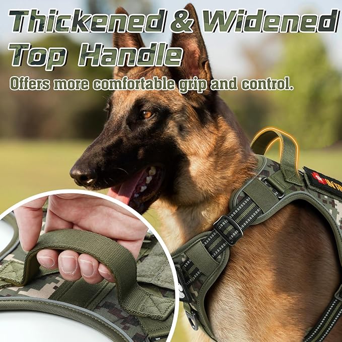 rabbitgoo Tactical Dog Harness Medium Sized Dog, No Pull Military Service Vest with Handle & Molle, Easy Control for Training Walking, Adjustable Reflective Straps, Green camo, M