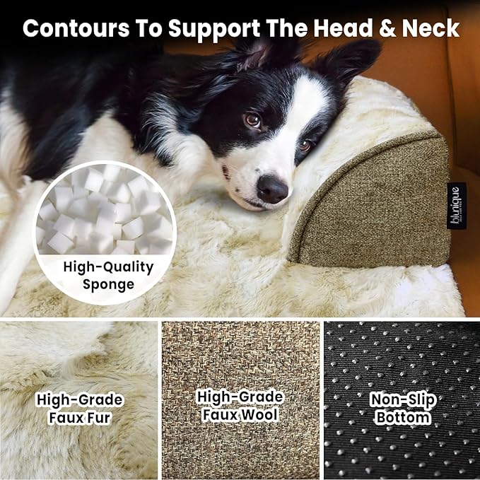 Calming Dog Couch Bed for Medium Dogs/Cats, 35 x 31 inch Waterproof Removable Dog Mat Couch Cover for Furniture Protector, Non-Slip Fluffy blunique Pet Bed for Couch, Sofa - Tie-Dye Khaki