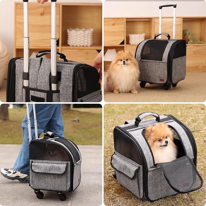 HSC PET Dog Strollers Small Dog Backpacks Carriers Pets Strollers Travel Bags Puppy Detachable Rolling Softsides Carrier with Wheels for Small Animal Like Bunny Rabbit Kittens Puppy Outdoor (Pink)