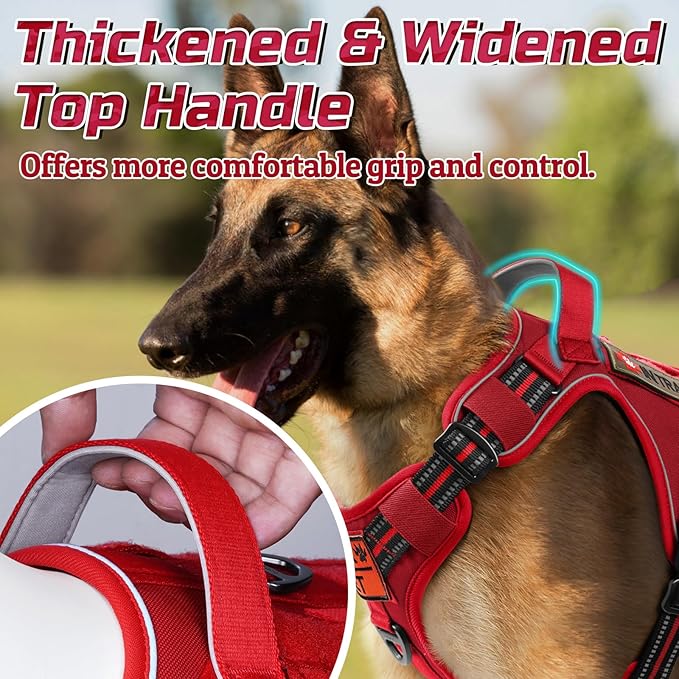 rabbitgoo Tactical Dog Harness for Large Dogs, No Pull Military Service Vest with Handle & Molle, Easy Control for Training Walking, Adjustable Reflective Straps, Red, L