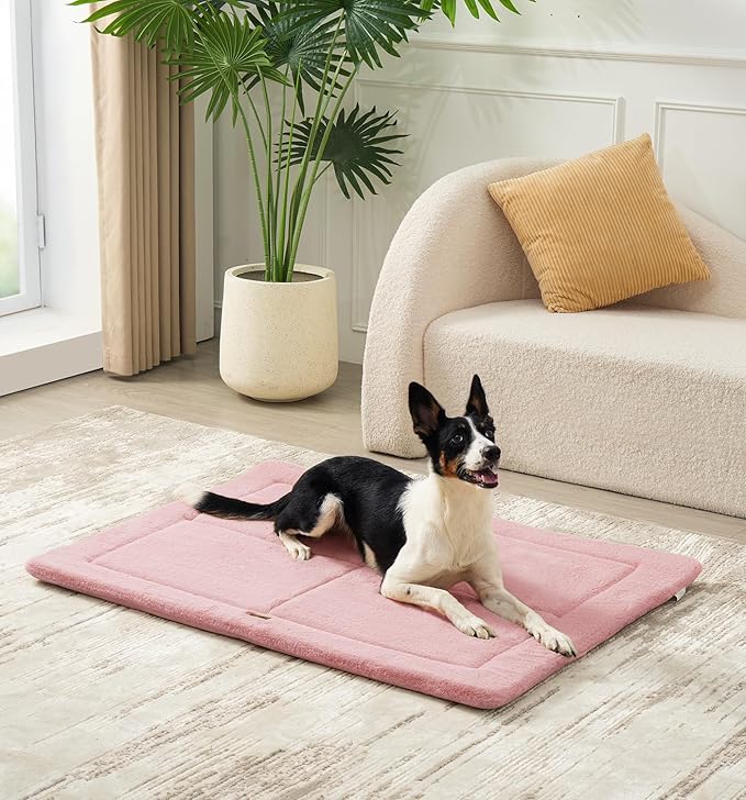 Made4Pets Dog Crate Pad Bed for Extra Large Dogs, Washable & Reversible, Anti-Slip Kennel Mat for Cozy Sleeping, Soft Fluffy Dog Bed for Indoor & Outdoor Use, 48"x30", Pink