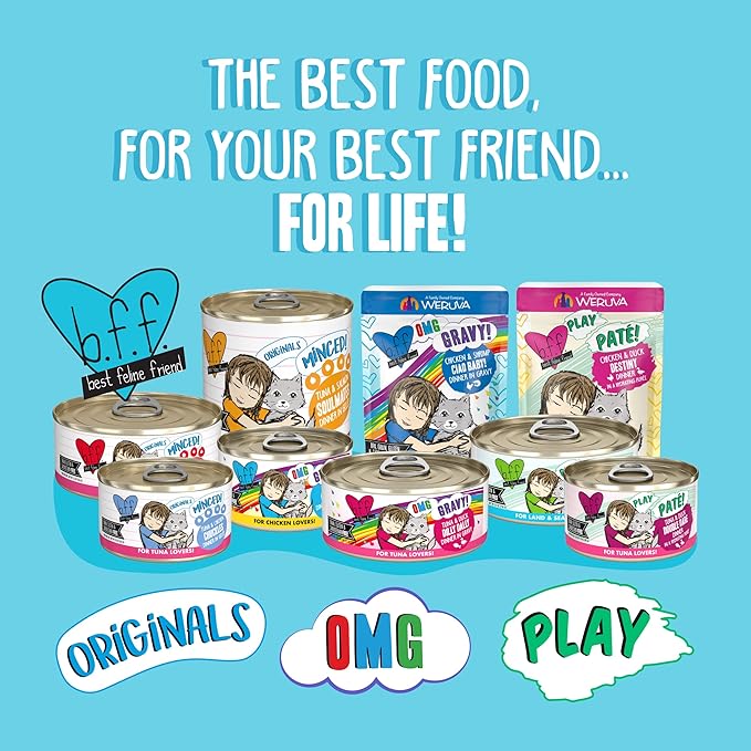 Weruva B.F.F. Play - Best Feline Friend Paté Lovers, Aw Yeah!, Beef & Tuna Tic TOC with Beef & Tuna, 2.8oz Can (Pack of 12)
