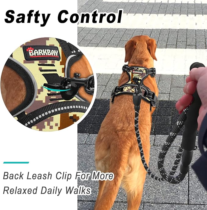 BARKBAY No Pull Dog Harness Large Step in Reflective Dog Harness with Front Clip and Easy Control Handle for Walking Training Running(Desert camo,L)