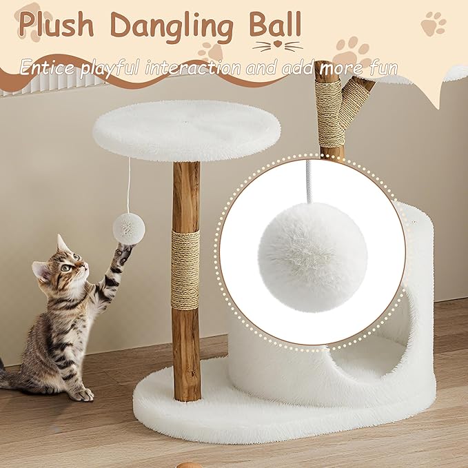 Modern Wood Cat Tree Tower for Large Cats | Luxury Solid Pear Wood Condo with Platforms, Scratching Posts & All-Season Mats, 43" Aesthetic Cat Furniture, 1 Branch